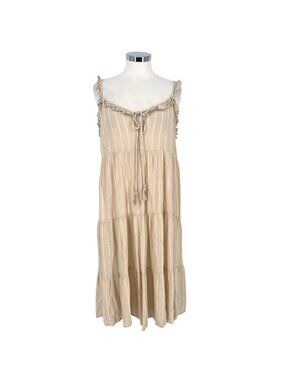 Charlie Paige Beige Sleeveless Tiered Maxi Dress With Ruffle Details Size Small